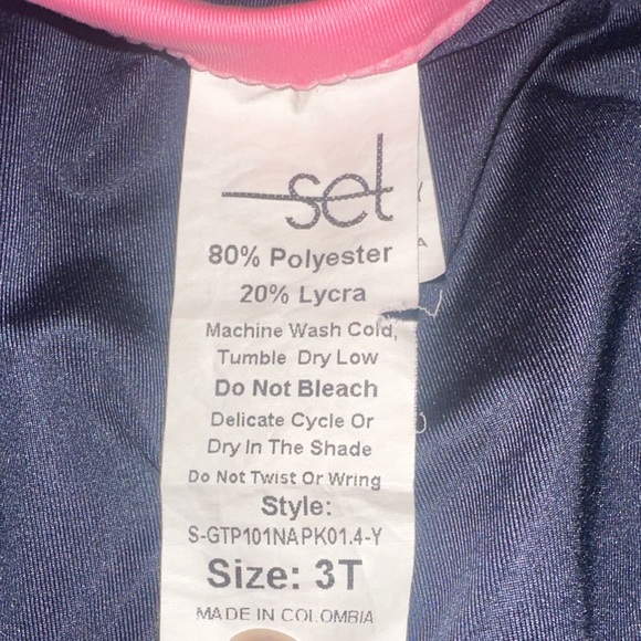 SET Active Girls Rashguard 3T Navy Pink Long Sleeve Swim Shirt UPF - Picture 4 of 5